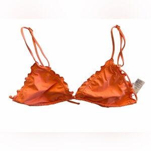 L*Space Coral Triangle Lettuce Ruffle Bikini Top NWT